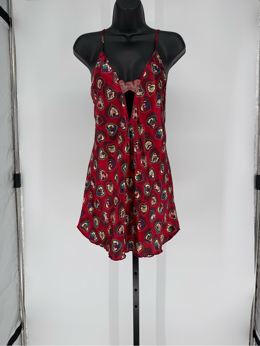 VTG Women’s Red Heart Printed Slip Dress szM - Picture 2 of 12